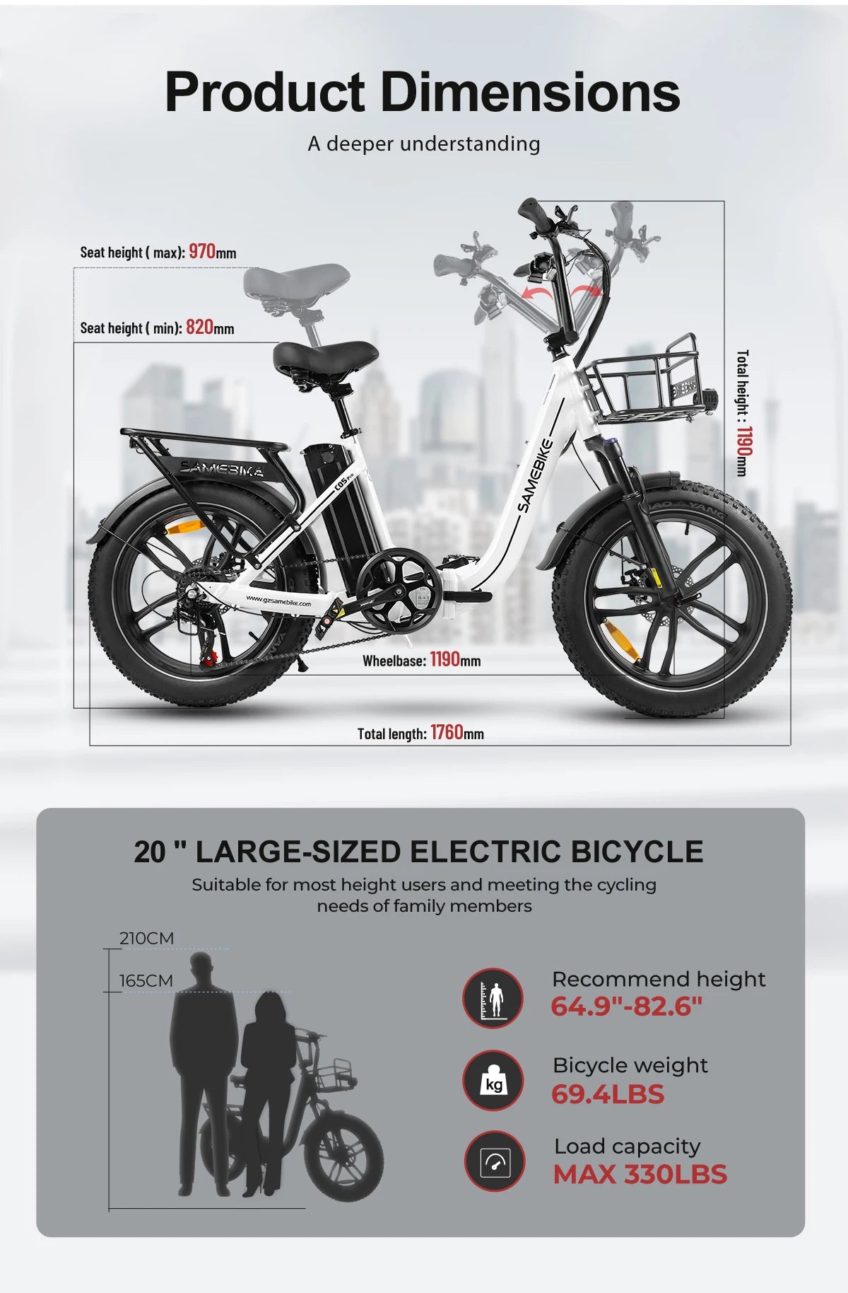 C05 Pro Speed Fold 36V Electric Bicycle dimension