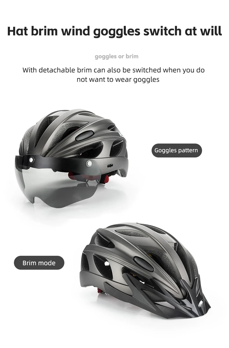 Helmet with detachable brim and goggles pattern on a white background
