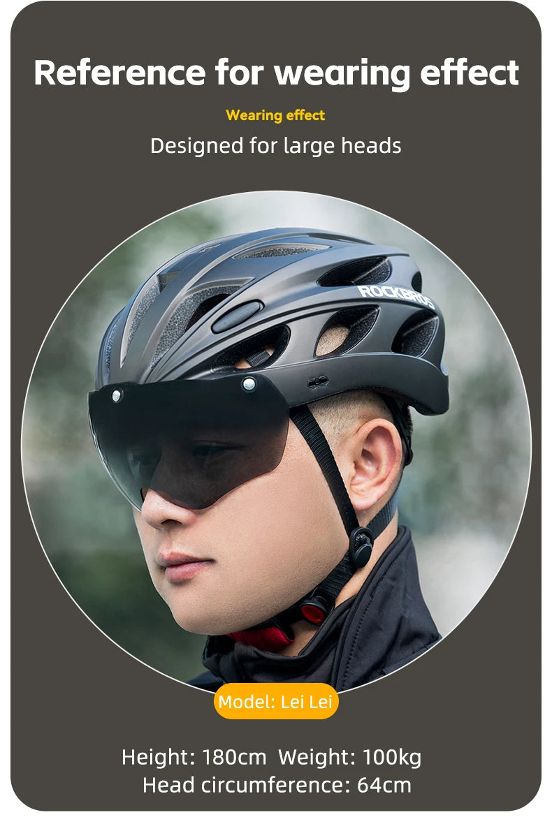 Person wearing a helmet with text on a dark background