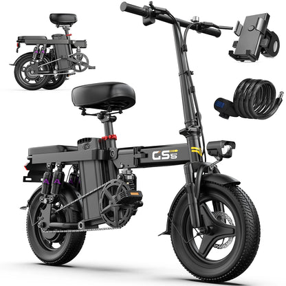 Black electric bike with GS branding on a white background