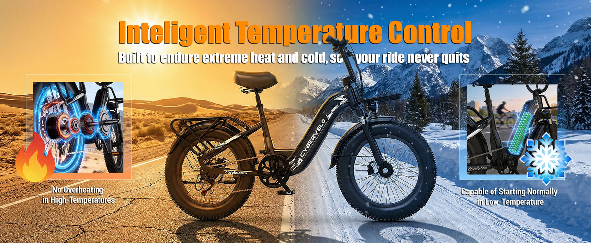 Electric bike with intelligent temperature control features on a scenic background