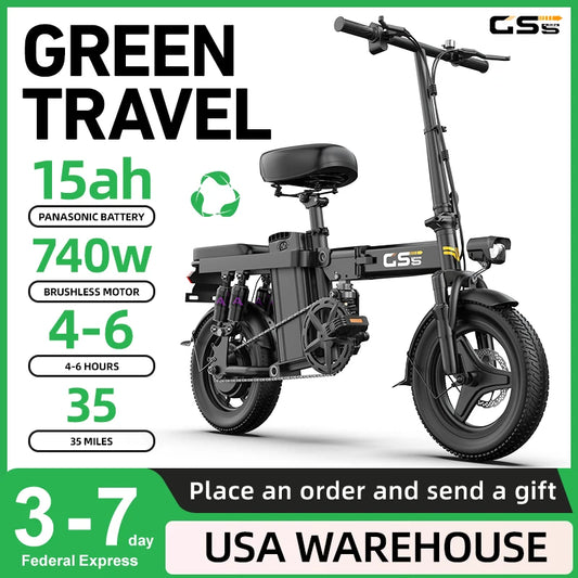 Electric bike with specifications on a white background