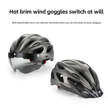 Two bicycle helmets with detachable visors on a white background