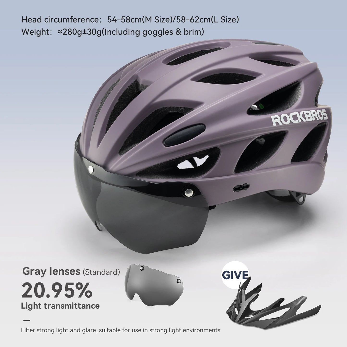 Purple helmet with visor and accessories on a light gray background